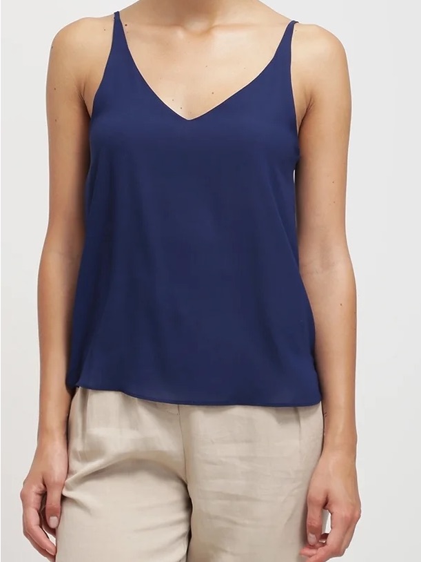 Topshop Blue Navy V-Neck Spaghetti Strap Sleeveless Cami Flowy Top Blouse, 2